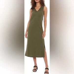 Paige Midi Sleeveless Dress Heather Olive Green V Neck Side Slits Size M